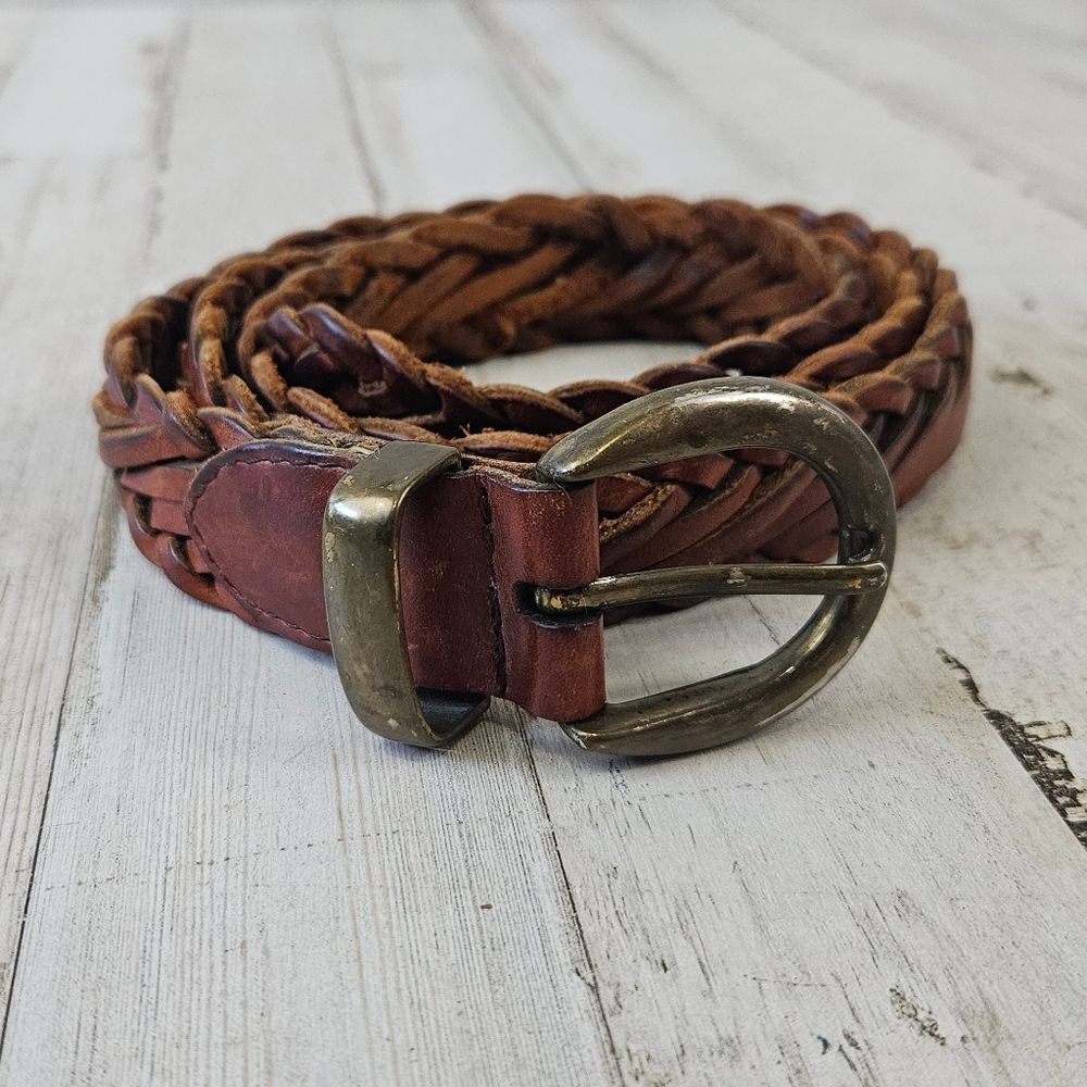 Vintage Braided Leather Cognac Brown Belt